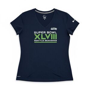 WOMENS Nike Seattle Seahawks Super Bowl Champions 2014 V-Neck T-Shirt XL